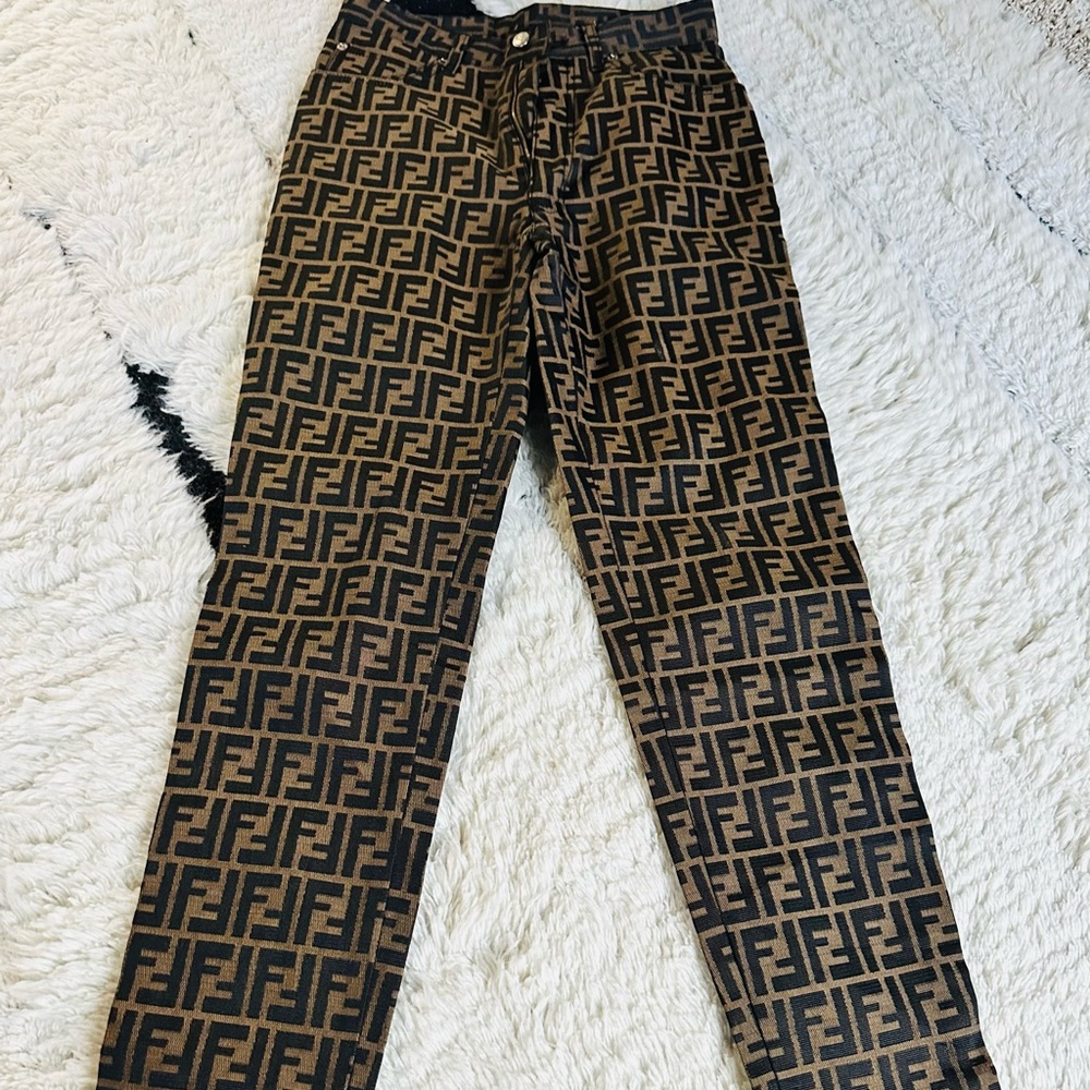 Fendi Black and Brown Monogram Ankle Pants